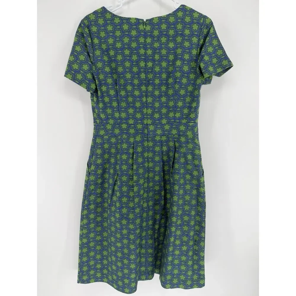 BODEN SIERRA Floral Print Dress Cotton Green & Blue Textured Pockets Womens 6R - Picture 6 of 9